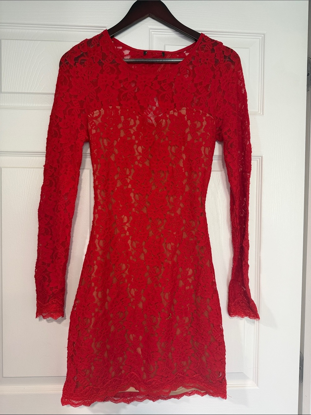 Charlotte Russe  Red Lace Long-Sleeve Bodycon Dress  size S